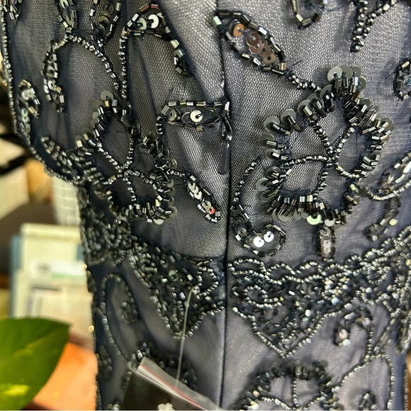 NWT Pissaro Nights Navy Midi Beaded Dress - Picture 10 of 13